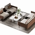 Modern Sofa and Coffee Table Set With Cushions White Table Potted Plant and Rug