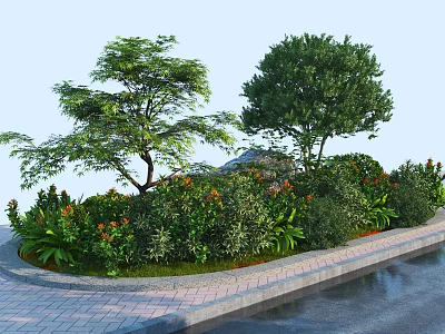 Lush Outdoor Garden Plant Combination With Trees Bushes And Colorful Flowers 3d model