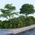 Lush Outdoor Garden Plant Combination With Trees Bushes And Colorful Flowers