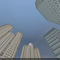 Modern High Rise Office Buildings With Glass Facades Under Blue Sky