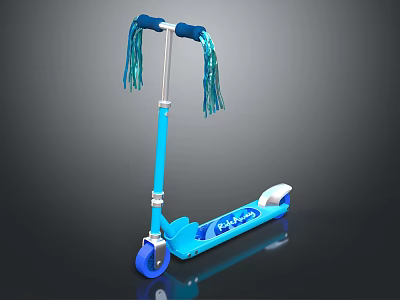 Kids Blue Scooter with Green Tassels on Handlebar Fun Children Outdoor Play Design 3d model