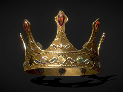 Gold Crown Jewelry With Colorful Gemstones And Intricate Decorative Design 3d model