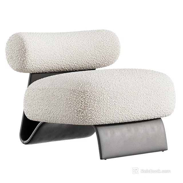 Modern Leisure Chair with Plush Cream Colored Upholstery and Curved Metal Frame 3d model 
