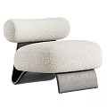 Modern Leisure Chair with Plush Cream Colored Upholstery and Curved Metal Frame