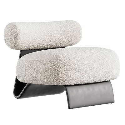 Modern Leisure Chair with Plush Cream Colored Upholstery and Curved Metal Frame 3d model