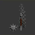 Medieval Spiked Chain Weapon with Metallic Links Spiked Ball and Red Handle Spear Head