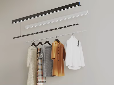 Overhead Clothing Hanger with Black and White Rods Hanging Dresses Shirts and Garments 3d model