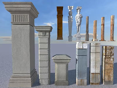 Various Types of Architectural Pillars with Classical Capitals Modern Designs and Stone Materials 3d model