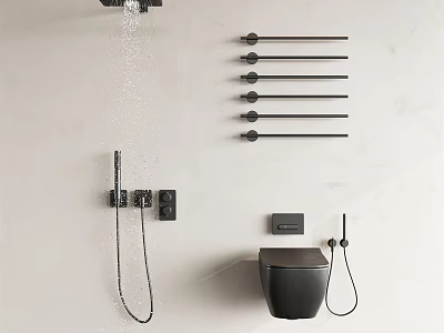 Modern Black Shower Head Design With Handheld Spray And Bathroom Towel Rails 3d model