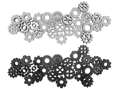 Black And White Gear Wheels Collection With Various Sizes And Intricate Designs 3d model