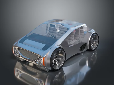 Futuristic 3D Concept Car With Transparent Roof And Silver Sleek Body Design 3d model