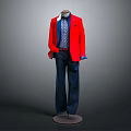 Men's Mannequin Wearing Red Blazer Blue Shirt Tie And Dark Pants