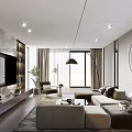 Modern Living Dining Room Interior With Marble Wall TV Sofa And Pendant Lights