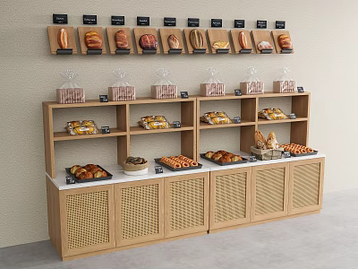 Bakery Cake Shop Bread Display Cabinet Bread Decorative Wall Bread Shelf 3d model
