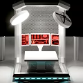 Octagonal Transparent Equipment Structure With Black Red Components And Blue Lighting NE Logo