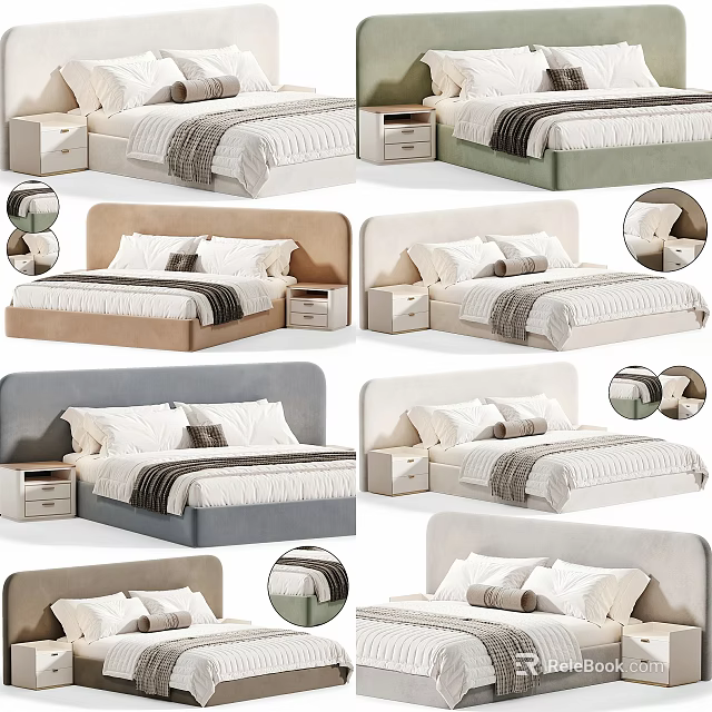 Modern Double Bed Designs With Different Colored Headboards Nightstands And Striped Bedding 3d model