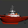 Red and White Toy Tugboat Model With Black Details and Small Antenna