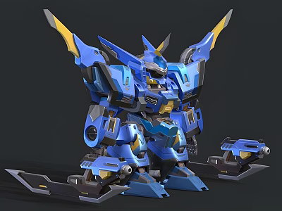 Futuristic Blue Mechanical Weapon System with Robot Armor Cannon and Wing Parts 3d model