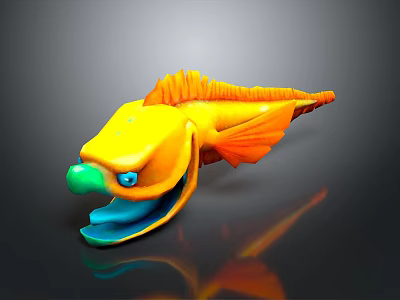 Cartoon Style Yellow And Orange Fish With Green Nose Blue Eyes Open Mouth 3d model