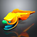 Cartoon Style Yellow And Orange Fish With Green Nose Blue Eyes Open Mouth