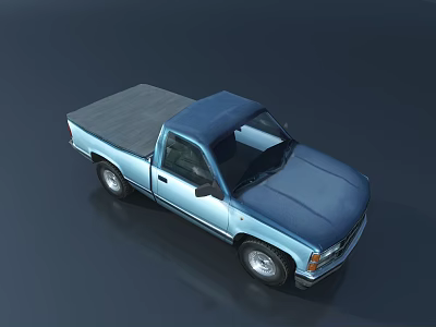 Blue Classic Pickup Truck With Single Cab And Flatbed Cargo Area 3d model