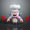 Cartoon Chef Game Movie Character With White Chef Hat Red Bow Tie Red Chili Peppers