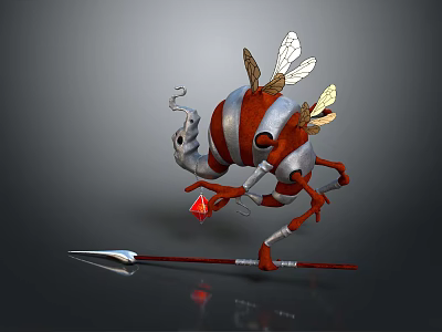 Fantasy Spear Weapon With Metallic Red Silver Accents And Sharp Tip Held By Winged Creature 3d model