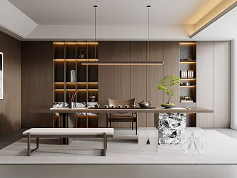 Modern Italian Tea Room Modern Tea Room Tea Table and Chair Combination Tea Room Cabinet Large Board Table Stool Tea Room Picture Tea Table Ornaments Tea Set Acrylic Stool Bench 3d model