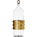 Tall and Short Transparent Glass Bottles with Golden Metal Rings Rivets and Top Ring Handle