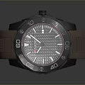Stylish Black Watch With Brown Silicone Strap And Grid Pattern Dial 3d model