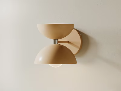 Beige Wall Lamp With Dual Dome Design And Metal Connector Mounted On Light Wall 3d model