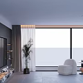 Cozy Modern White Accent Chair beside Large Window with Lake and Mountain View
