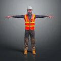 Construction Worker In Safety Vest And Hard Hat With Arms Outstretched On Gray Background