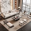 New Chinese Sofa Coffee Table Combination Home 3d model