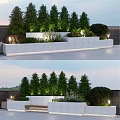 Modern Outdoor Flower Bed And Planter Landscape Design With Green Trees And Lighting