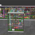 Science Exhibition Display Unit With Glass Enclosure Control Panels Lab Equipment And Figurine