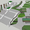 Modern Commercial Landscape Design With Geometric Steps Greenery Lawn And White Structures