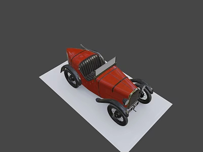 Vintage Red Car Model Displayed On White Platform With Gray Background 3d model