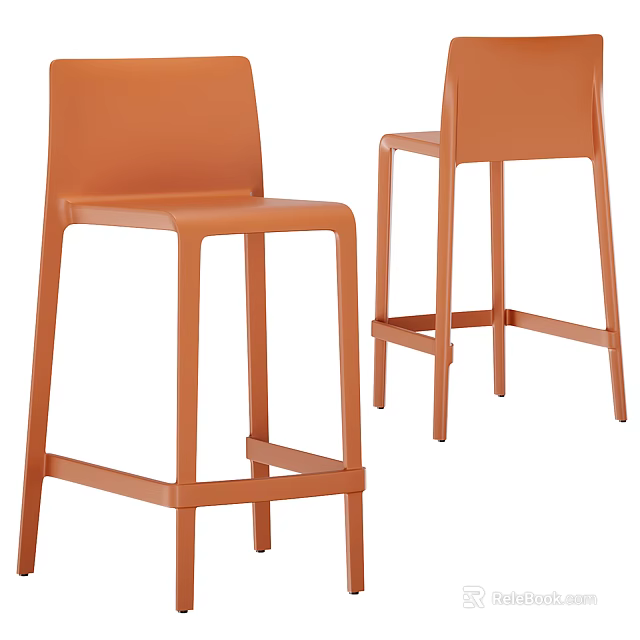 Modern Orange Bar Stools With Sleek Design And Sturdy Frame For Kitchen Counter 3d model