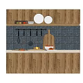 Wooden Kitchen Cabinets With Blue Tile Backsplash Hanging Tools Cutting Board And Vegetables 3d model