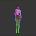 Red Haired Character Wearing White Shirt Black Skirt Black Stockings And Sandals On Gray Background
