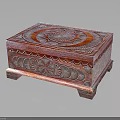Decorative Handcrafted Wooden Storage Box With Intricate Carved Patterns And Red Tone Design