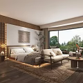 Hotel Guest Room Interior Featuring Wooden Furniture TV Decorative Painting Comfortable Bed And Chairs