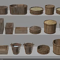 Wooden Decorative Ornament Set with Various Shapes Buckets Bowls and Boxes for Home Interior