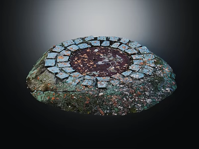 Decorative Stone Disk With Geometric Blue Tiles And Textured Edge 3d model