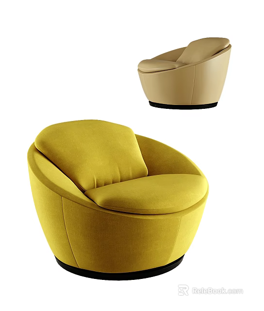 Modern Round Single Sofa Interior Design Featuring Yellow And Beige Upholstered Seats 3d model