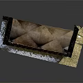 Ancient Stone Structure Model Featuring Arched Doorways Tiled Roof And Grass Base