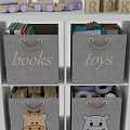 Children's Storage Cabinet With Fabric Bins Books Toys Animal Designs Wooden Alphabet Blocks Toy Train