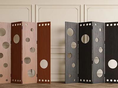 Modern Decorative Room Dividers With Circular Cutouts in Brown Gray Black Tones 3d model