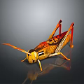 Grasshopper 3D Model With Yellow Red Color And Artistic Patterns On Dark Reflective Surface 3d model